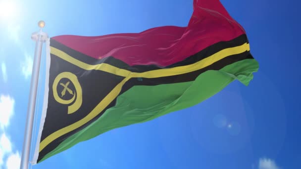 Bandera Animada Vanuatu Viento Con Cielo Azul Fondo Pantalla Verde — Vídeos de Stock
