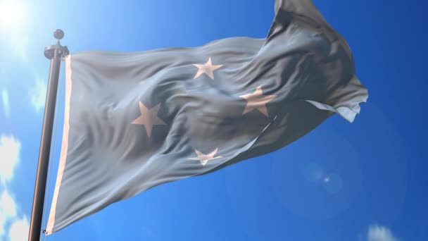 Micronesia Bandera Animada Viento Con Cielo Azul Fondo Pantalla Verde — Vídeos de Stock