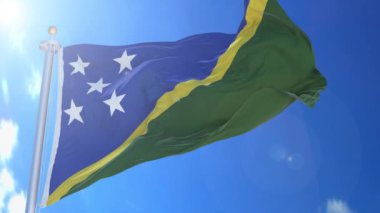 Solomon Adaları rüzgarda hareketli bayrak, arka planda mavi gökyüzü, yeşil ekran, mavi ekran veya izole arkaplan ve arka planda bayrak, hepsi bir animasyon bayrak paketinde.