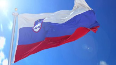 Arka planda mavi gökyüzü, mavi ekran, mavi ekran veya izole arkaplan ve arka planda bayrak bulunan rüzgarda hareketli bayrak hepsi tek bir animasyon paketinde.