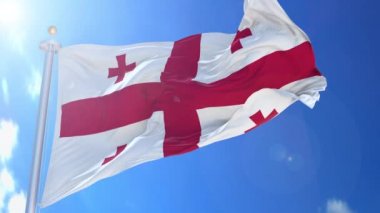 Arka planda mavi gökyüzü, mavi ekran, mavi ekran ya da izole arkaplan ve arka planda bayrak olan rüzgardaki hareketli bayrak, hepsi bir animasyon paketinde..