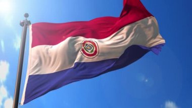 Arka planda mavi gökyüzü, mavi ekran, mavi ekran veya izole arkaplan ve arka plandaki bayrak hepsi tek bir hareketli bayrak paketi içinde paraguay animasyon bayrağı.