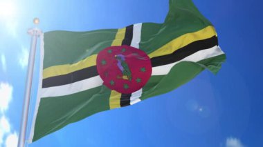 Dominica animated flag in the wind with blue sky in the background, green screen, blue screen or isolated background and the flag on the full background, all in one animated flag pack.