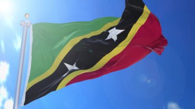 Saint Kitts and Nevis animated flag in the wind with blue sky in the background, green screen, blue screen or isolated background and the flag on the full background, all in one animated flag pack.