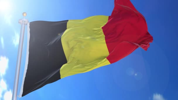 Belgium Animated Flag Wind Blue Sky Background Green Screen Blue — Stock Video