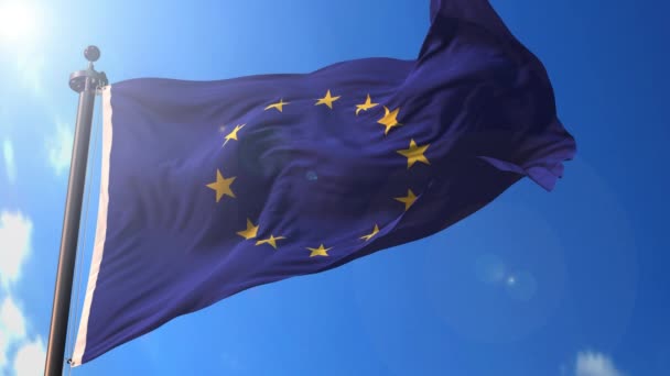 European Union Animated Flag Wind Blue Sky Background Green Screen — 图库视频影像