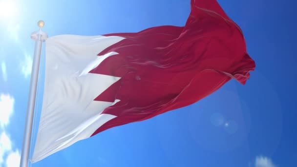 Bahrain Animated Flag Wind Blue Sky Background Green Screen Blue — Stockvideo