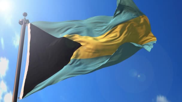 Bahamas Bandera Animada Viento Con Cielo Azul Fondo Pantalla Verde — Vídeo de stock