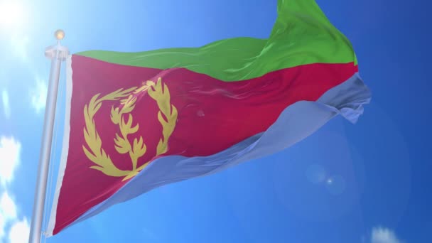 Eritrea Animerad Flagga Vinden Med Blå Himmel Bakgrunden Grön Skärm — Stockvideo