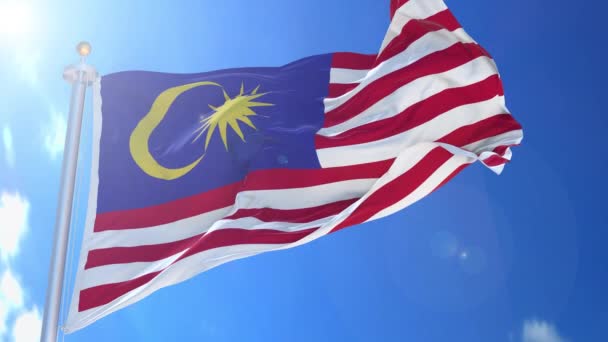 Malaysia Animierte Flagge Wind Mit Blauem Himmel Hintergrund Grünem Bildschirm — Stockvideo