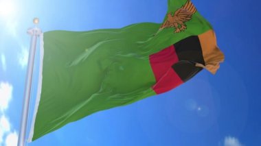 Arka planda mavi gökyüzü, mavi ekran, mavi ekran ya da izole arkaplan ve arka planda bayrak bulunan rüzgarda canlandırılmış bayrak hepsi bir animasyon paketinde.