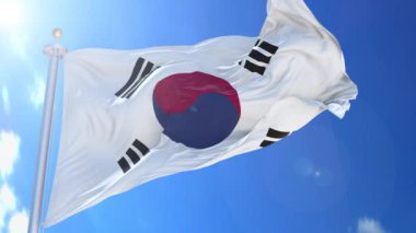 Arka planda mavi gökyüzü, mavi ekran, mavi ekran ya da izole arkaplan ve arka planda bayrak olan Güney Kore animasyon bayrağı, hepsi tek bir animasyon bayrak paketinde.