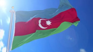 Arka planda mavi gökyüzü, mavi ekran, mavi ekran ya da izole arkaplan ve arka plandaki bayrak hepsi tek bir animasyon bayrağında.