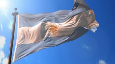 Arka planda mavi gökyüzü, mavi ekran, mavi ekran veya izole arkaplan ve arka planda bayrak bulunan Arjantin animasyon bayrağı hepsi tek bir animasyon sırt çantasında.