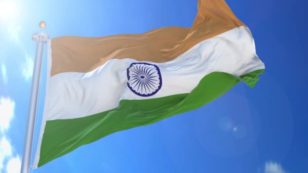 India Animasi Bendera Angin Dengan Langit Biru Latar Belakang Layar — Stok Video