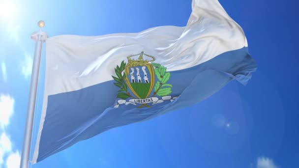 San Marino Geanimeerde Vlag Wind Met Blauwe Lucht Achtergrond Groen — Stockvideo