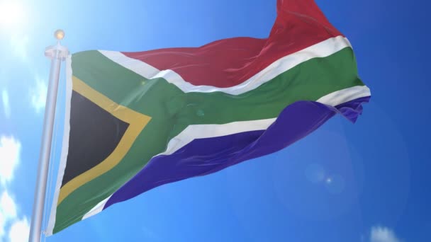 Südafrika Animierte Flagge Wind Mit Blauem Himmel Hintergrund Grüner Bildschirm — Stockvideo