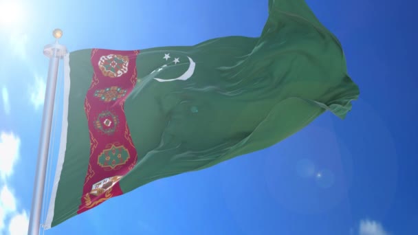Türkmenisztán Animált Zászló Szélben Kék Háttérben Zöld Képernyő Kék Képernyő — Stock videók