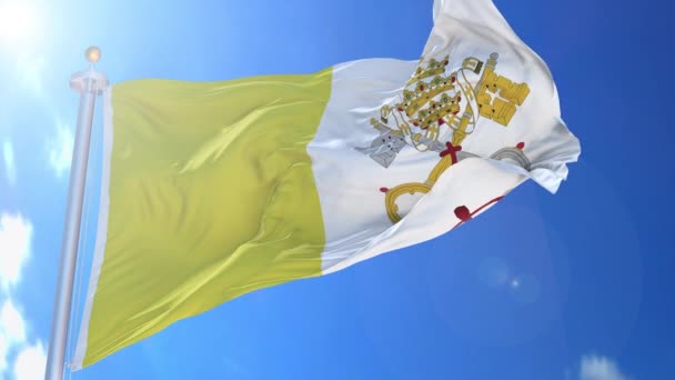 Ватиканский Анимированный Флаг Ветру Голубым Небом Фоне Зеленый Экран Синий — стоковое видео
