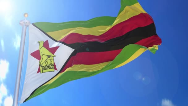 Zimbabwe Animált Zászló Szélben Kék Háttérben Zöld Képernyő Kék Képernyő — Stock videók