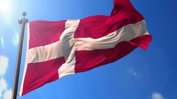 Danimarca Bandiera Animata Nel Vento Con Cielo Blu Sullo Sfondo Video Stock