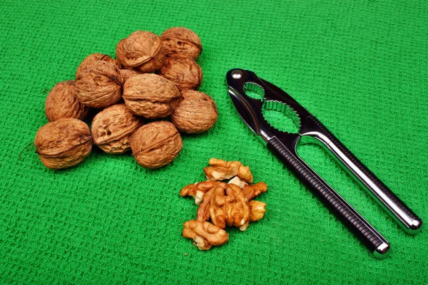 Frische Walnüsse und Nussknacker — Stockfoto