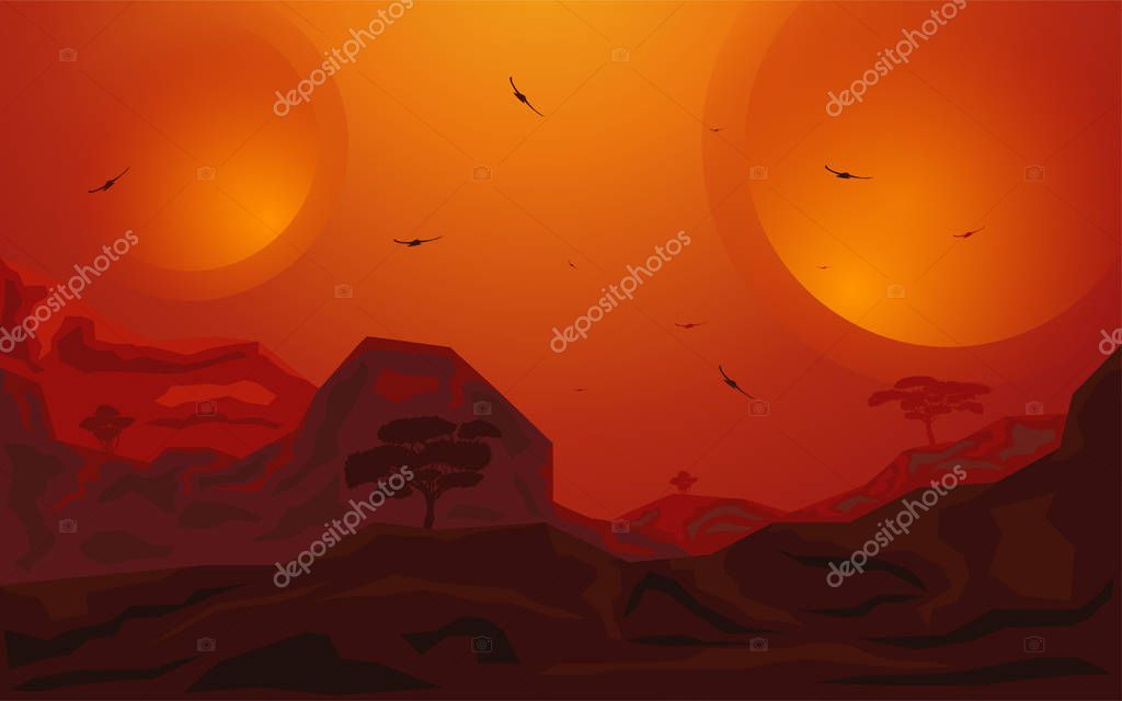 Gameillustration Of A Cartoon Sci Fi Alien Planet Landscape Background With Layers For Parallax Including Weird Mountains Range Fantasy Wide Sci Fi Martian Background For Ui Eps 10 323583976 Larastock