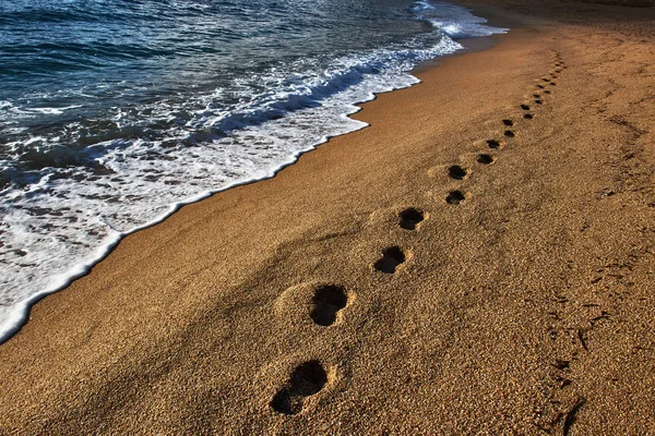 Fußabdrücke Sand Entlang Der Küste Stockbild