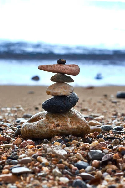 Seis Pedras Equilíbrio Lado Mar — Fotografia de Stock