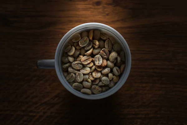 Taza Café Vintage Con Granos Café Crudos — Foto de Stock