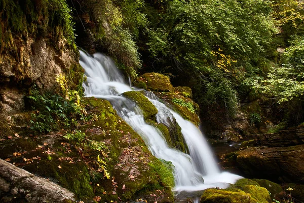 Wasserfall Zwischen Felsen Mitten Wald Stockbild