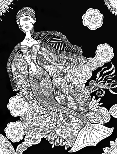 Cyclops mermaid / coloring book page / Digital stamp / Today I bring you this beautiful coloring illustration of a cyclopean mermaid, she is innocent, playful, beautiful, fragile, feminine, lives at the bottom of the sea.