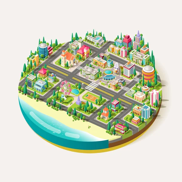 Vector Isometric city business center — Stock Vector