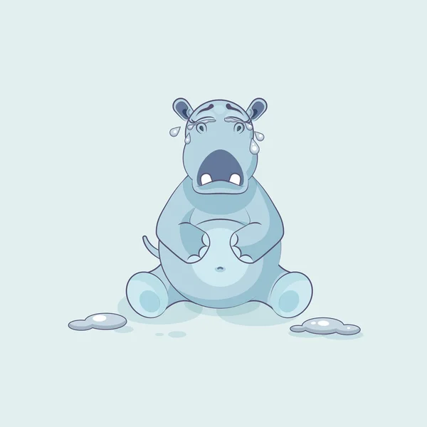 Emoji character cartoon Hippopotamus crying — Stock Vector