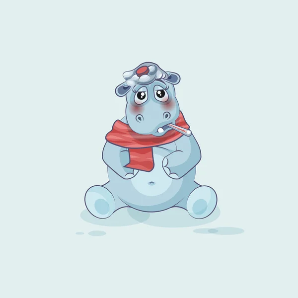 Personnage Emoji dessin animé Hippopotame malade — Image vectorielle