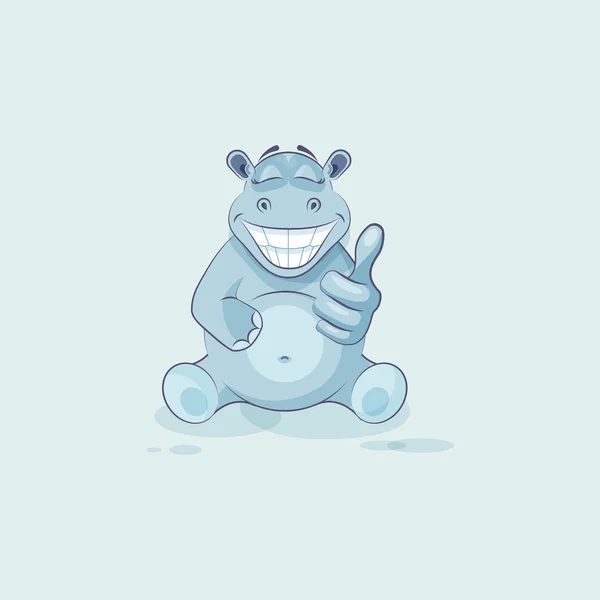 Emoji karakter cartoon nijlpaard goedkeurt met duim omhoog — Stockvector