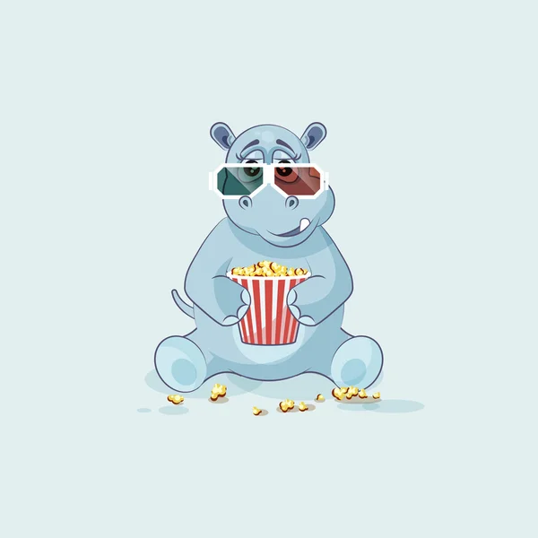 Emoji personaje de dibujos animados Hippopotamus masticar palomitas de maíz, viendo la película — Archivo Imágenes Vectoriales