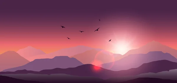 Günbatımı ve şafak dağ manzarası — Stok Vektör