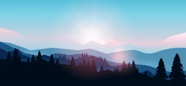 Paisaje de montaña al atardecer y amanecer — Vector de stock