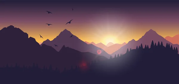 Paisaje de montaña al atardecer y amanecer — Vector de stock