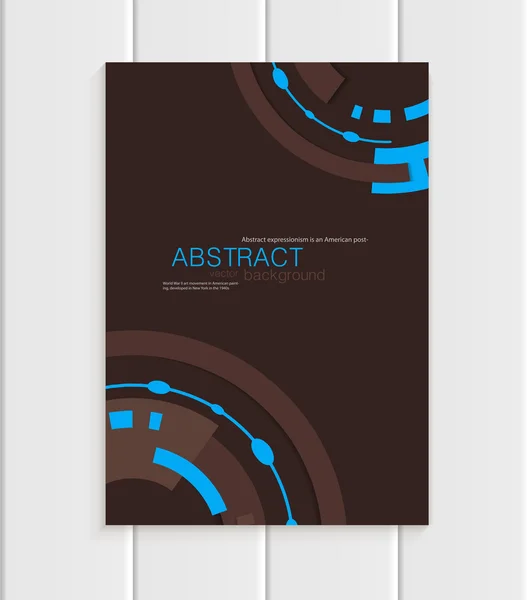 Vector brochure in abstract style with blue shapes on dark brown background — Stock Vector