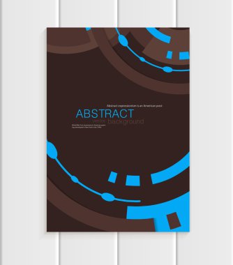 Özet Stil Koyu kahverengi zemin üzerine mavi şekillerle broşürde vektör