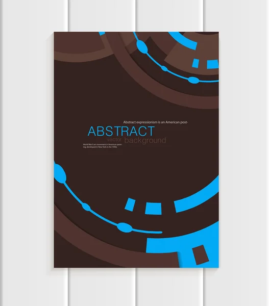 Vector brochure in abstract style with blue shapes on dark brown background — Stock Vector