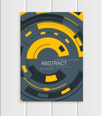 Gri zemin üzerine sarı şekillerle soyut tarzda vektör broşürü