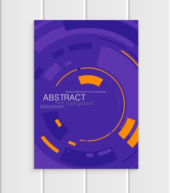 Mor zemin üzerine sarı şekillerle soyut tarzda vektör broşürü