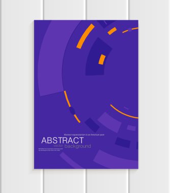 Mor zemin üzerine sarı şekillerle soyut tarzda vektör broşürü