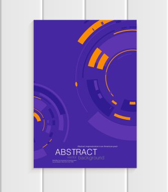 Mor zemin üzerine sarı şekillerle soyut tarzda vektör broşürü
