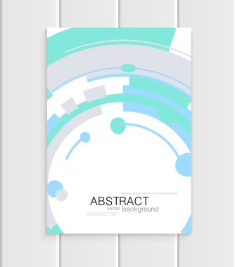 Beyaz arka plan üzerinde turkuaz şekillerle soyut tarzda vektör broşürü
