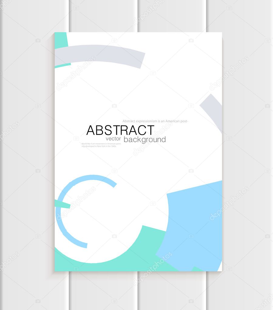 Vector brochure in abstract style with turquoise shapes on white background