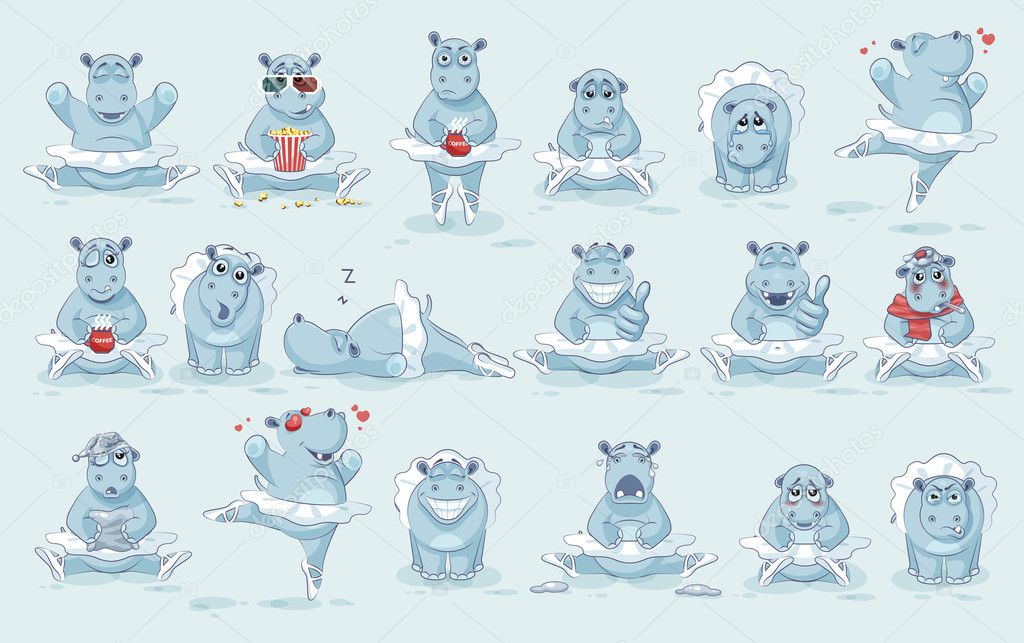 Download Set Vector Emoji Character Cartoon Ballerina Hippopotamus Vector Image By C Marynabolsunova Vector Stock 127750010